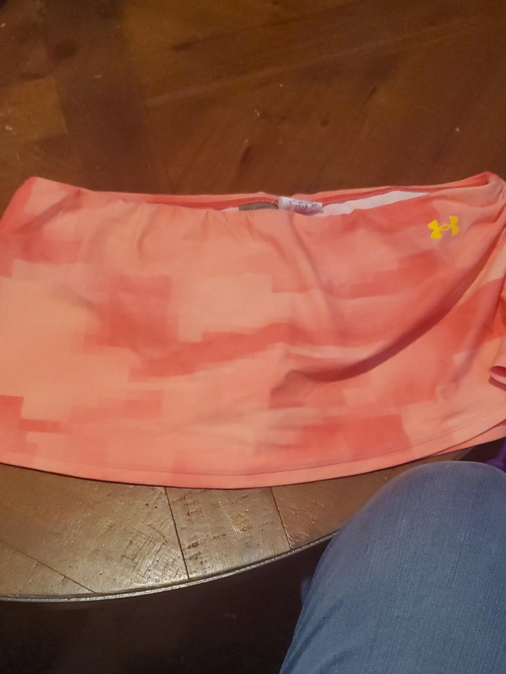 Under Armour Coral Pixel Print Bandeau Swim Top with Yellow Logo